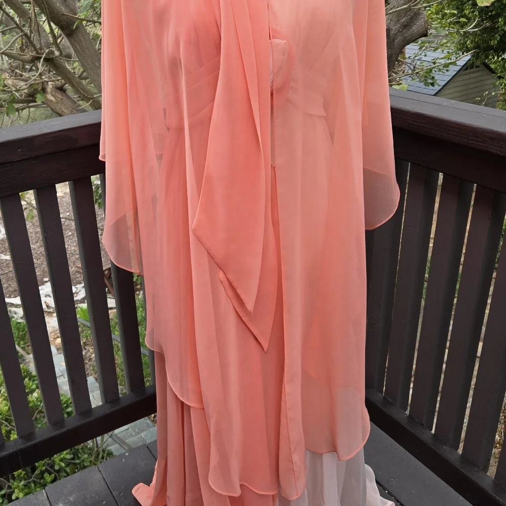 Jack Byan Vintage Seventies Coral Maxi Two-Tone Dress with Scarf Detail - Picture 9 of 10